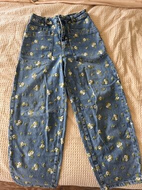 Avec Les Filles Blue Floral Wide-Leg Jeans